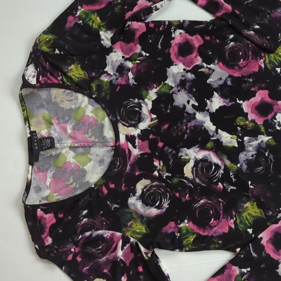 Grace Floral Scoop Neck High Low LS Blouse L Black Pink - Picture 9 of 12